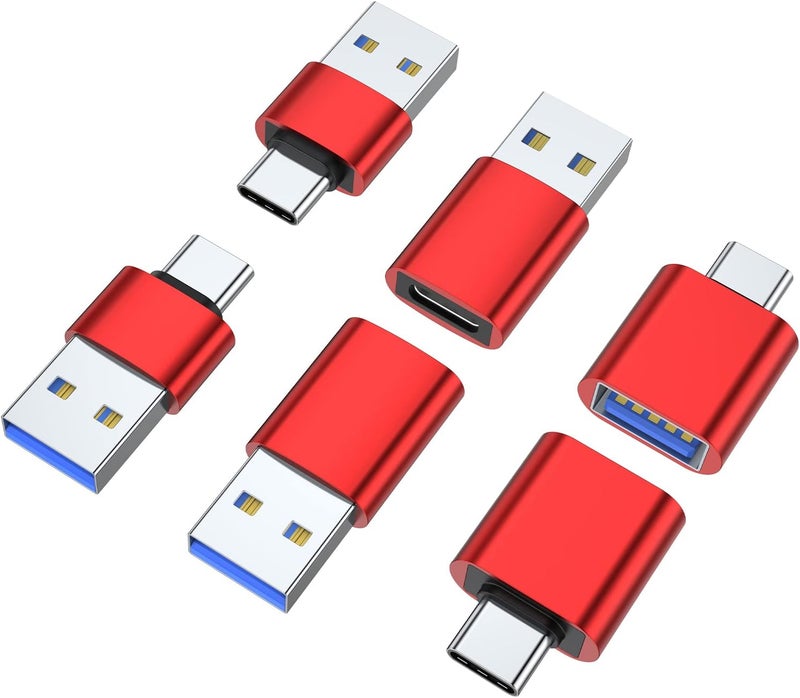 AreMe USB C Adapter (6 Pack), USB A Male to USB C Male Adapter, USB 3.0 to Type-C Converter Connector (Red) - Image 1